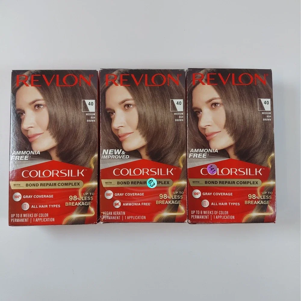 Lit Of 3 Revlon Colorsilk Hair Color Dye #40 Medium Ash Brown Ammonia Free